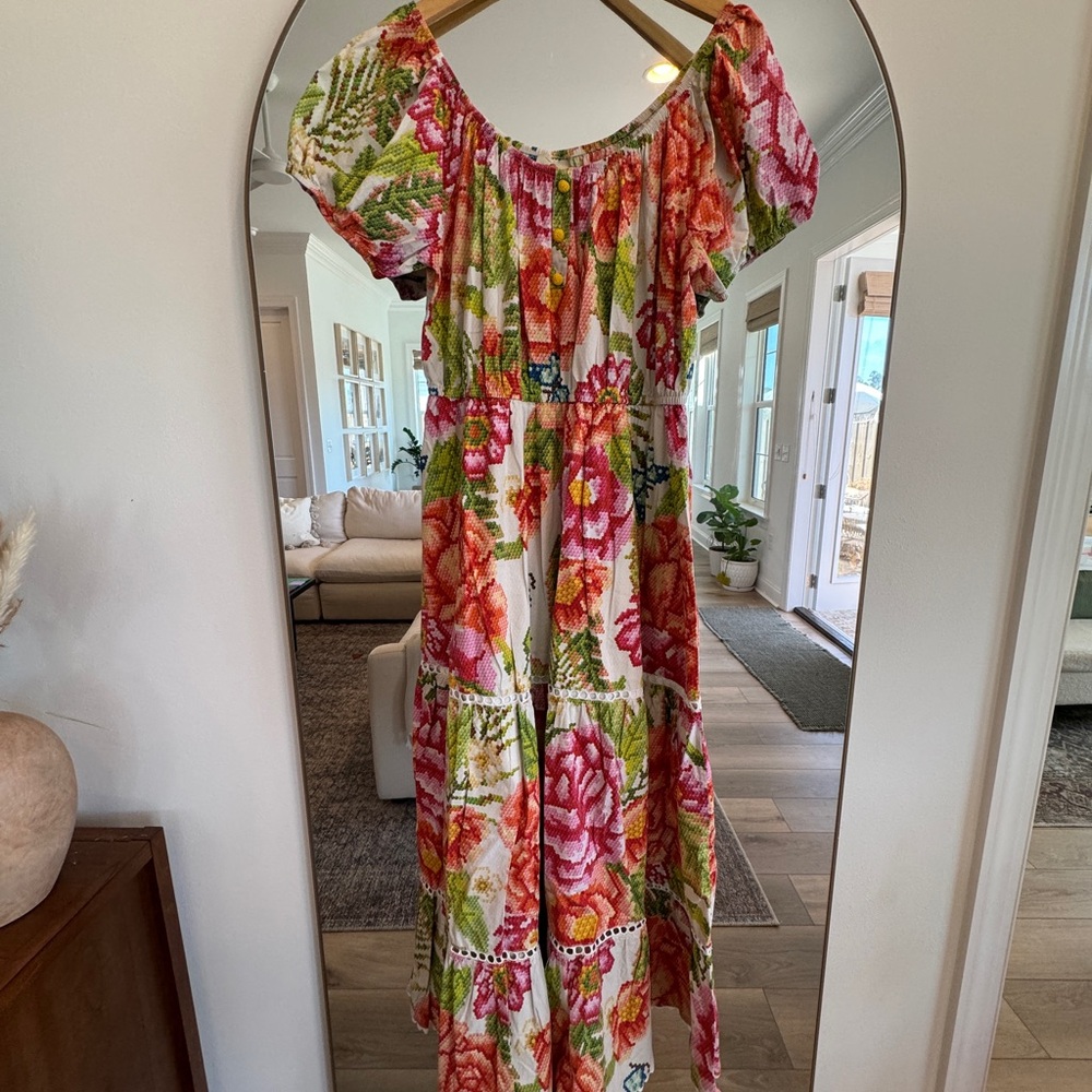 FARM Rio White Maxi Dress with Orange, Pink & Green Floral Print - Picture 4 of 6